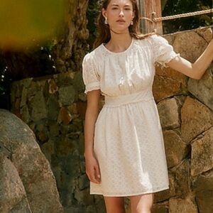 J crew button front mini dress eyelet ivory white